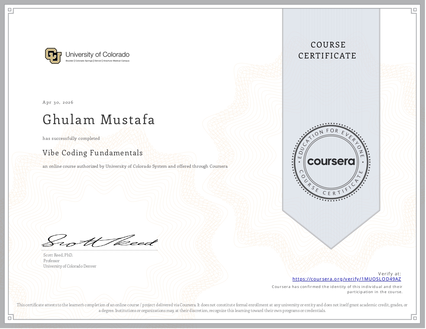 Certificate for Vibe Coding Fundamentals